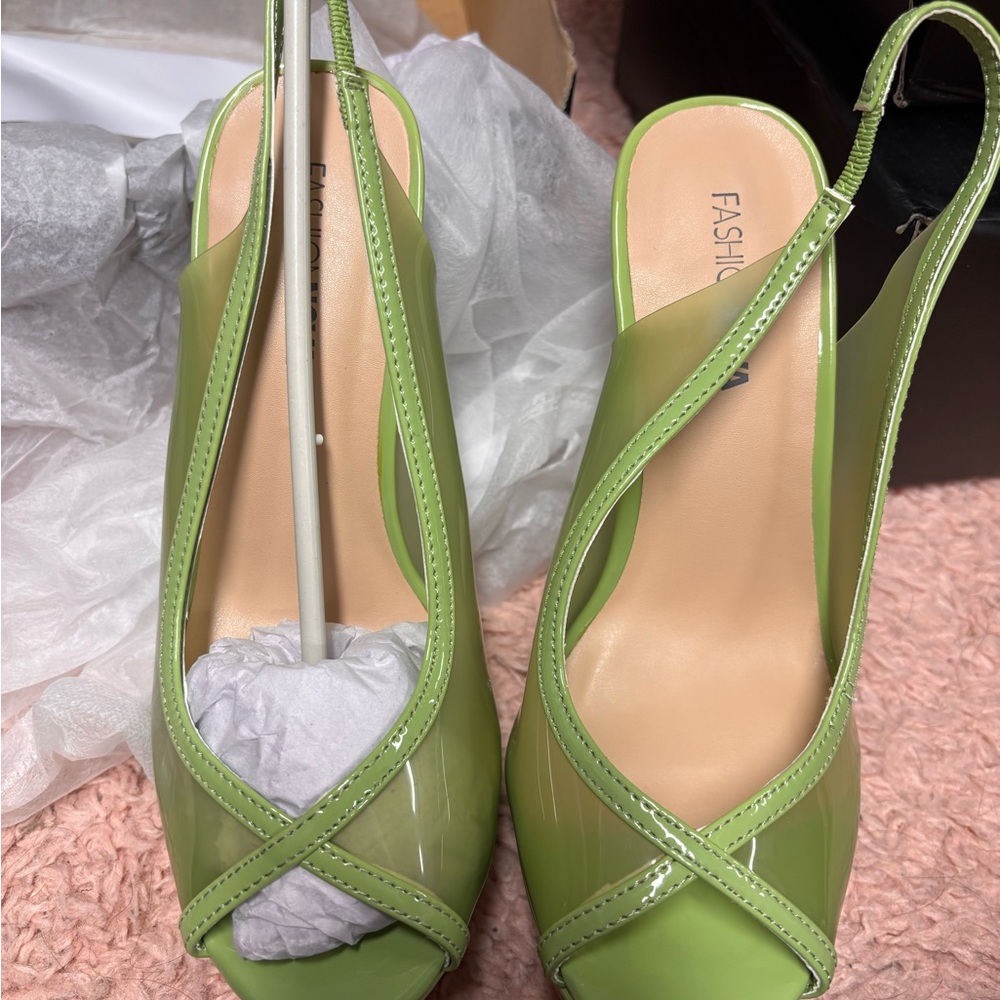 Fashion Nova Lime Green Slingback Heels